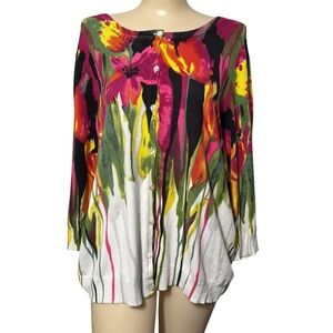 JOSEPH A XL Tulip Floral Button Down Sweater